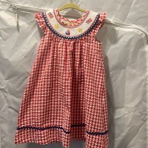 Bonnie Jean Smocked Americana Gingham Red White & Blue Sundress. 4T